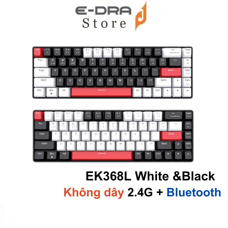 Bàn phím cơ E-DRA EK368L White Black - Wireless 2.4G + Bluetooth 5.0 (Switch: HUANO Blue / Red / Brown)