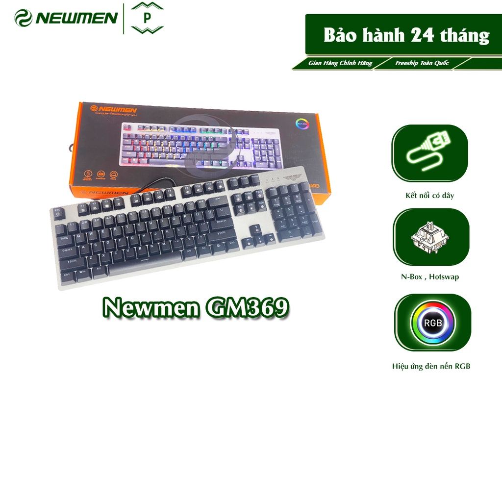 Bàn phím cơ có dây Gaming NEWMEN GM369 Hotswap,N-Box, Khung kim loại, Keycap double-shots ABS siêu bền LED nền 20 chế độ