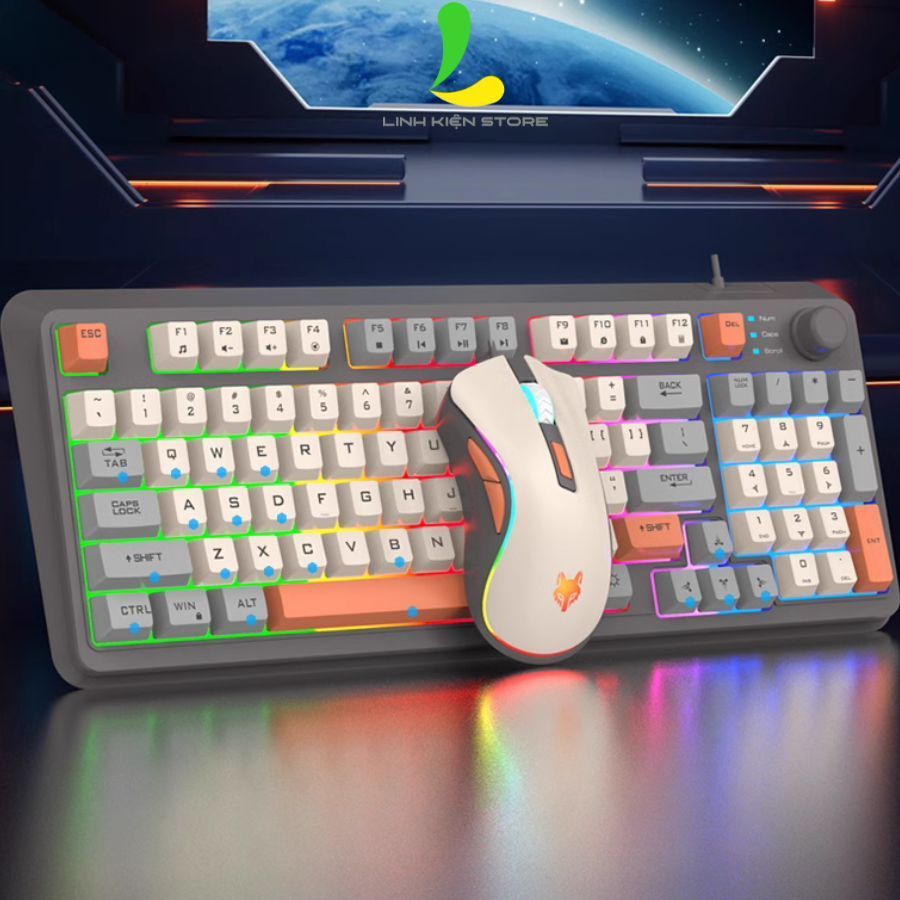 Combo bàn phím chuột có dây gaming XUNFOX K820 - Bàn phím chơi game Led 7 màu phím giả cơ chuột 3600 DPI ấn tượng