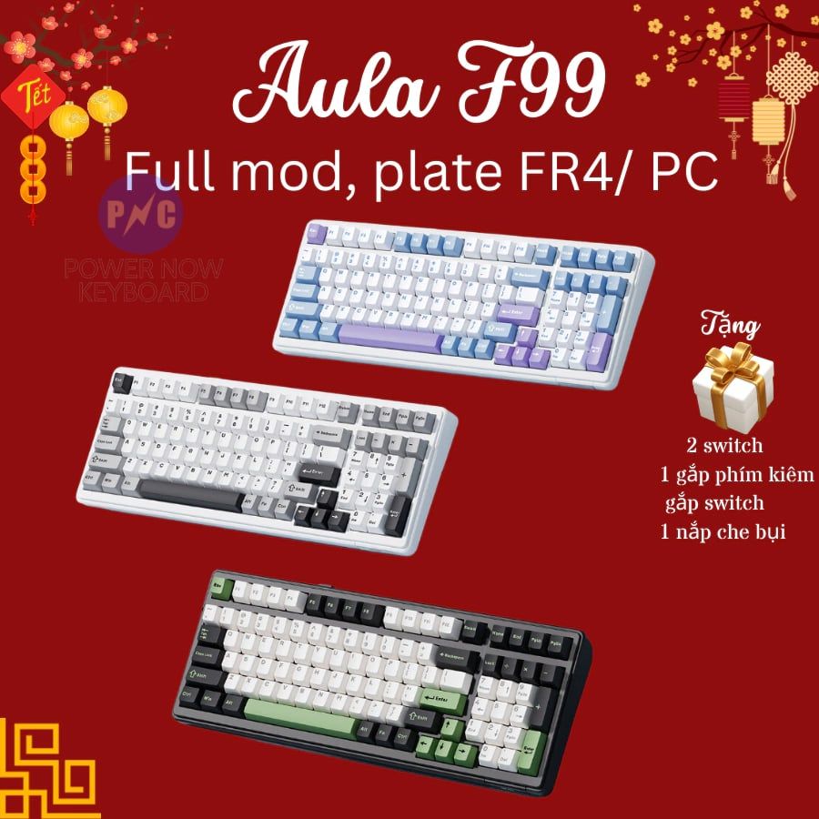 Bàn phím cơ không dây Aula F99, RGB, Gasket custom 5 lớp, 3 Modes, Hotswap socket 5 pin, 99 phím