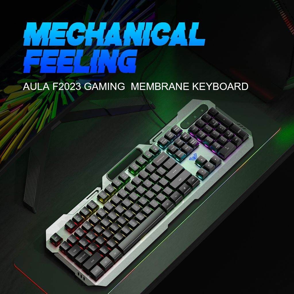 BÀN PHÍM AULA F2023 BÀN PHÍM GIẢ CƠ GAMING - PHÍM CÓ ĐÈN LED ĐỔI MÀU THEO AM THAMH, DÙNG CHO WINDOWS/ MAC