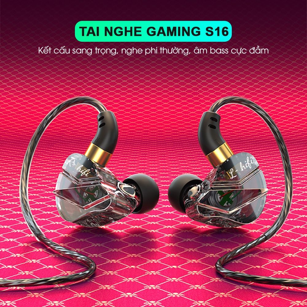 Tai nghe có dây gaming SIDOTECH S16 nhét tai super bass âm thanh hifi sống động chống ồn cao in ear chân 3.5mm