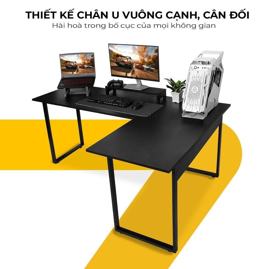 Bàn Gaming, Làm Việc Fufutech Chữ L Để Máy Tính có thể tùy chỉnh lắp đặt 2 góc trái phải, Mặt Gỗ Rộng Rãi 180x120cm