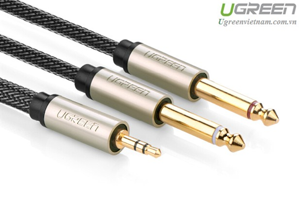 Cáp Audio 3,5mm to 2 đầu 6,5mm dài 3m chính hãng Ugreen 10618 mạ vàng cao cấp