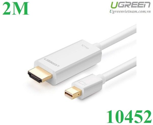 Cáp Mini DisplayPort (Thunderbolt) to HDMI dài 2M độ phân giải 4K Ugreen 10452 chính hãng (Màu Trắng