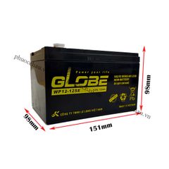 Bình Ắc Quy Khô Globe WP12-12 12V12AH, dùng cho loa kéo, bình phun thuốc, ups, xe đạp điện