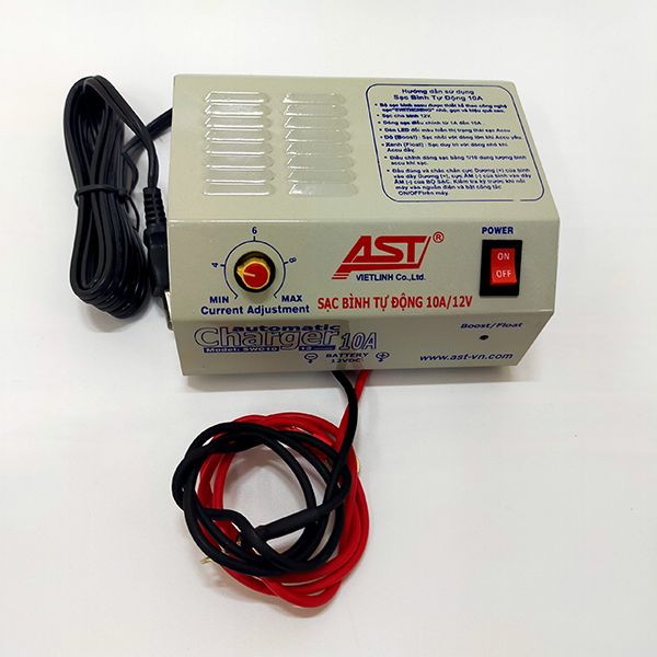 Sạc Ắc Quy Tự Động AST 10A 12V, Bộ sạc bình ắc quy từ 3ah - 200ah, sạc bình ắc quy cho xe máy đến ô tô