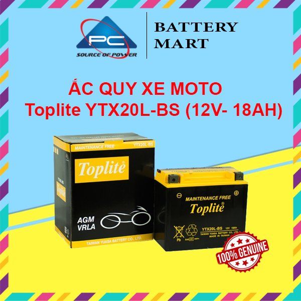 Ắc quy xe moto Toplite YTX20L-BS 12V - 18AH, dùng cho Harley Davidson, Triumph, Honda....