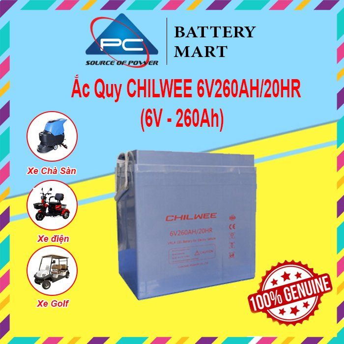 Ắc Quy Chilwee 6V260AH,  ắc quy dùng cho xe điện, xe golf, xe chà sàn