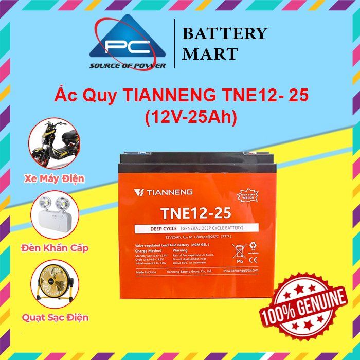 Ắc Quy Xe Máy Điện Thiên Năng TIANNENG TNE12-25 12V-25AH, acquy dùng cho Loa Kéo, Năng Lượng Mặt Trời