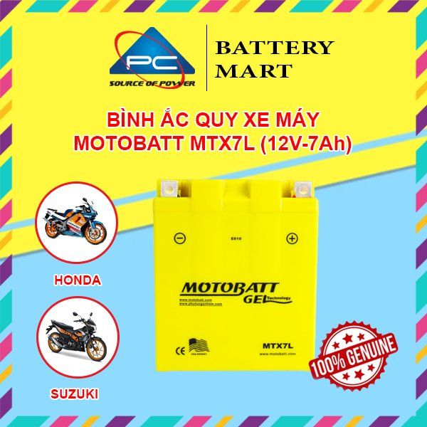 Ắc quy xe máy MOTOBATT MTX7L 12V - 7AH, dùng cho xe @, Dylan, Spacy, SH Ý, PS, Lead, Scooter 100, Piaggio