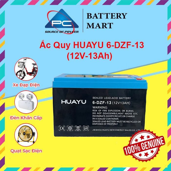 Ắc Quy HUAYU 6-DZF-13 12V-13AH, acquy dùng cho Xe Điện, Loa Kéo, Năng Lượng Mặt Trời