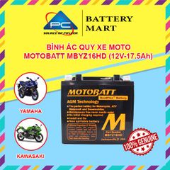 Ắc quy xe moto phân khối lớn MOTOBATT MBYZ16HD 12V - 17.5AH, thương hiệu Hoa Kỳ, dùng cho xe HARLEY-DAVIDSON