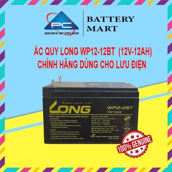 Bình Ắc Quy Khô Long WP12-12A/ WP12-12BT   12V-12Ah dùng cho ups, lưu điện cửa cuốn, lưu điện máy tính, loa kéo