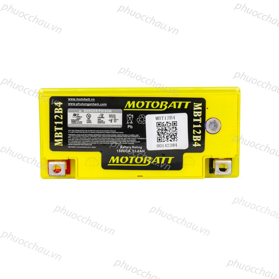 Ắc quy xe moto phân khối lớn MOTOBATT MBT12B4 12V - 11AH, thương hiệu của Mỹ, dùng cho xe  DUCATI, KAWASAKI, YAMAHA, TRIUMPH