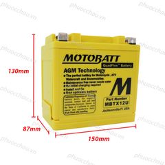 Ắc quy xe moto phân khối lớn MOTOBATT MBTX12U 12V - 14AH, thương hiệu của Mỹ, dùng cho xe BMW, HONDA, KAWASAKI, KTM, YAMAHA, SUZUKI, TRIUMPH