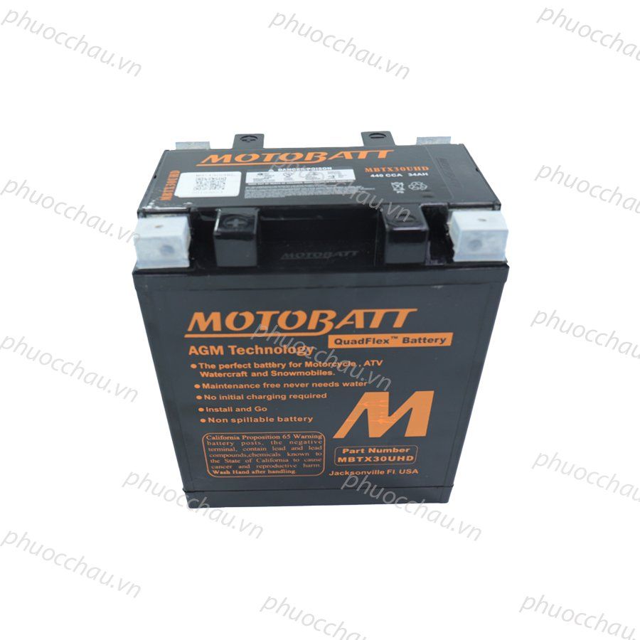 Ắc quy xe moto phân khối lớn MOTOBATT MBTX30UHD12V - 36AH, thương hiệu của Mỹ, dùng cho xe HARLEY-DAVIDSON