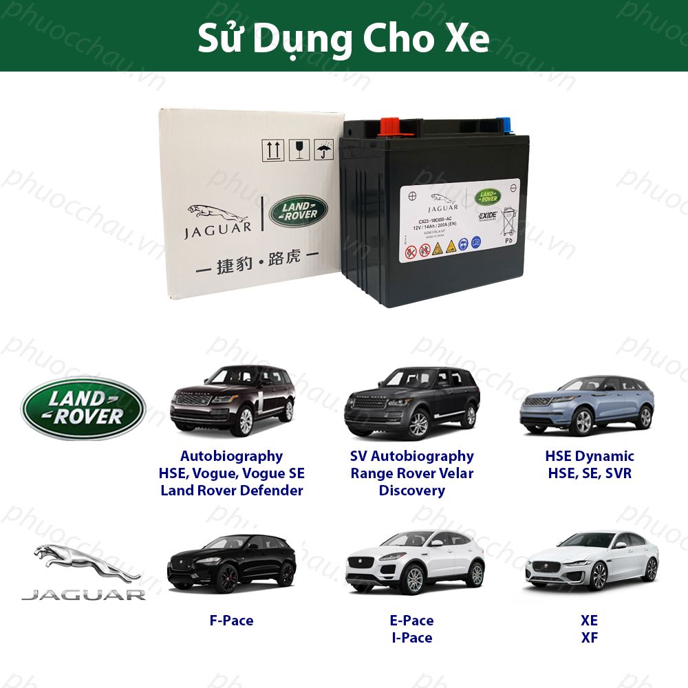 Ắc quy phụ xe Range Rover, Land Rover, Jaguar 12V14AH 200A (EN) CX23-10C655-AC