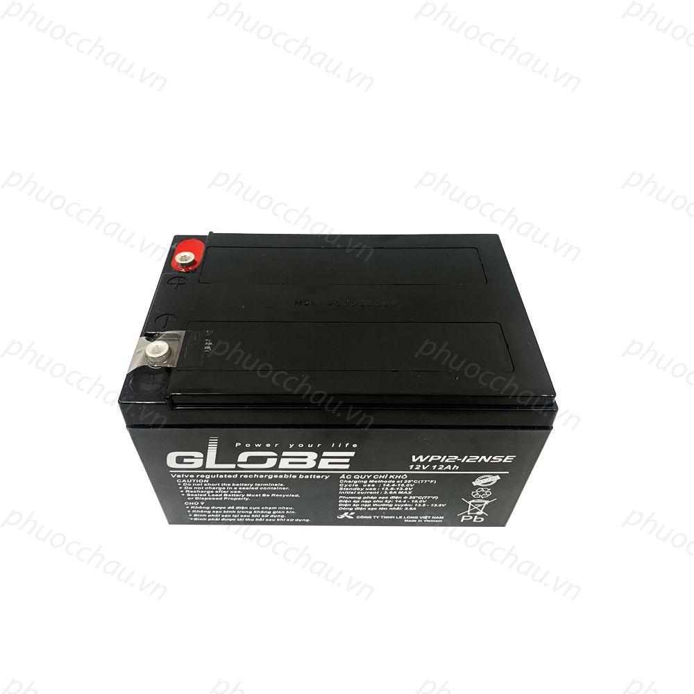 Bình Ắc Quy Khô Globe WP12-12 12V12AH, dùng cho loa kéo, bình phun thuốc, ups, xe đạp điện