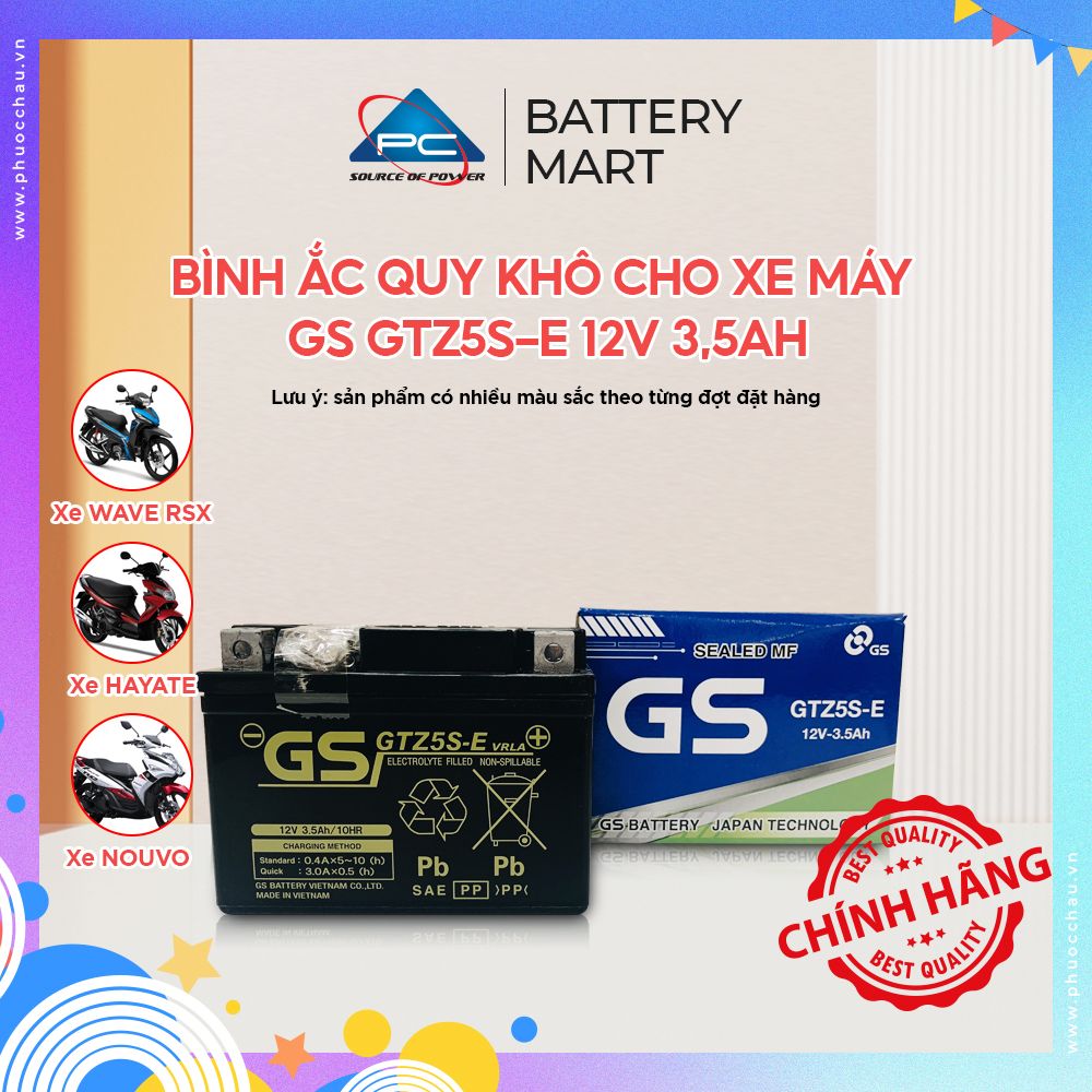 Bình Ắc quy khô GS GTZ5S E/H 3,5Ah Wave RS Rsx Rsv S, Nouvo456, Airblade110, Hayate X-Bike SKY Exciter Luvias Cub