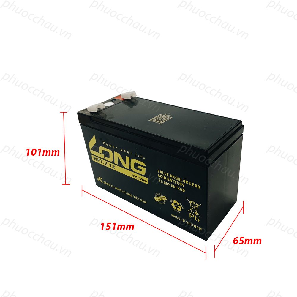 Ắc Quy LONG WP7.2-12 12V 7.2 AH Chính Hãng Dùng Cho Lưu Điện Cửa Cuốn, UPS, Bình Thuốc Sâu