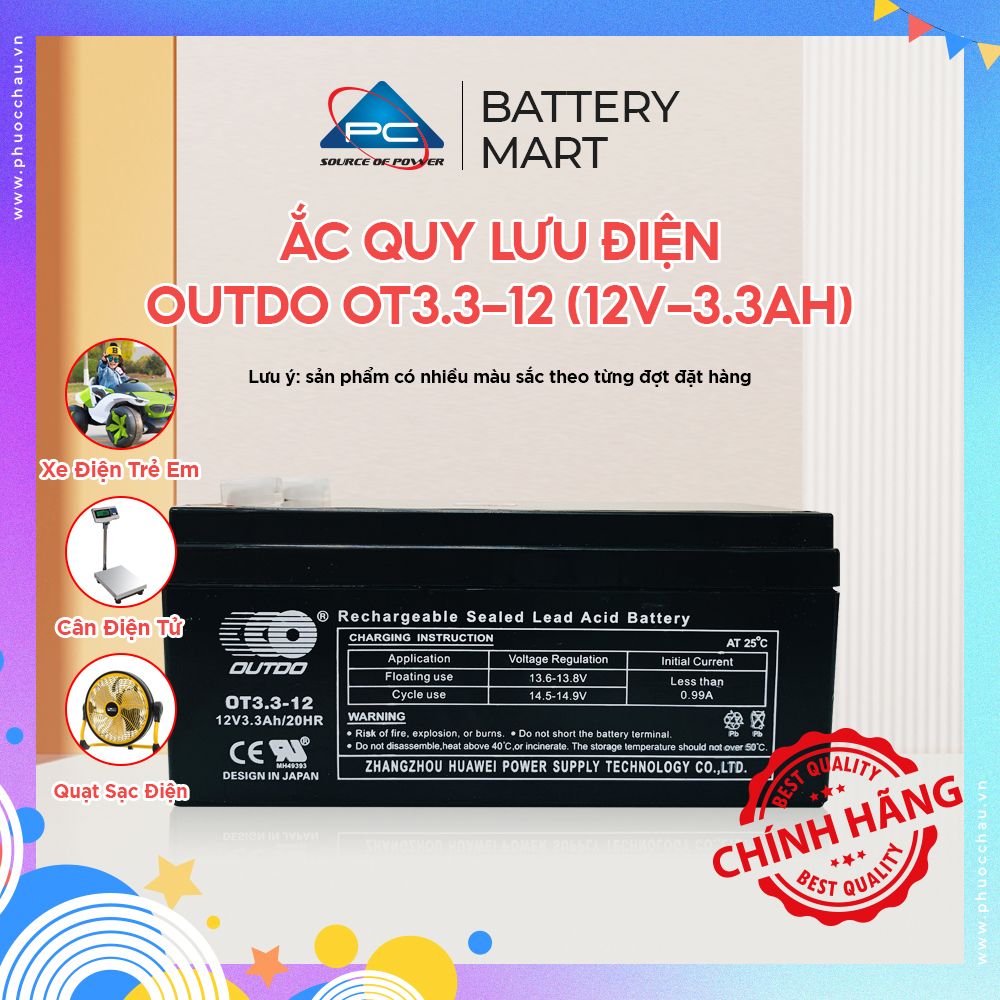 Ắc Quy Lưu Điện OUTDO OT3.3-12 (12V-3.3AH) - Bình Ắc Quy 12V