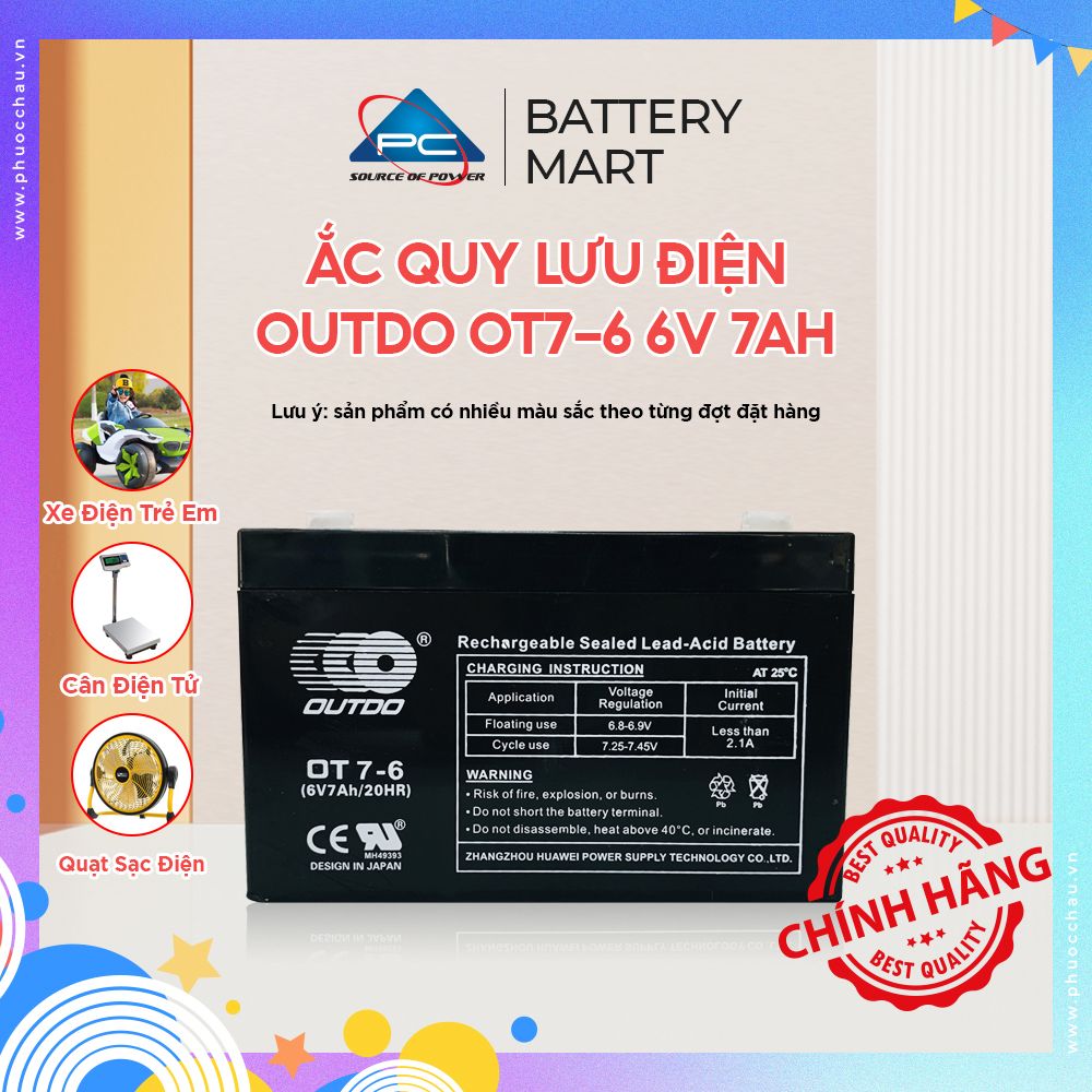 Ắc quy OUTDO OT7-6 6v 7ah dùng cho đồ chơi trẻ em , ô tô đồ chơi , cân điện tử