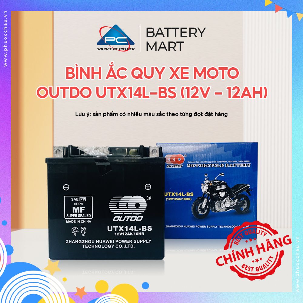 Bình Ắc Quy Xe Moto Phân Khối Lớn OUTDO UTX14 (12V - 12AH)