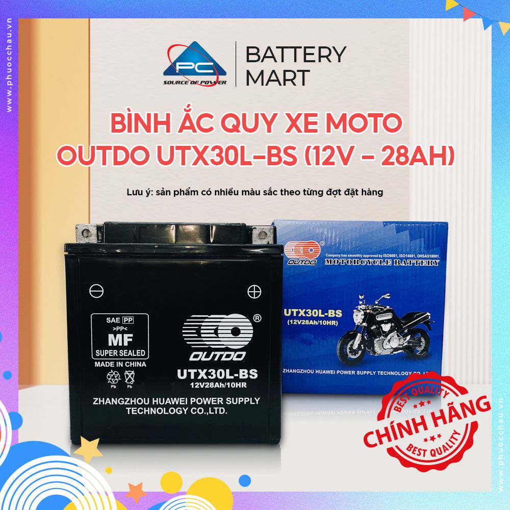 Ắc Quy Xe MOTO PHÂN KHỐI LỚN OUTDO UTX30L-BS (12V-28AH) - Bình Ắc Quy 12V