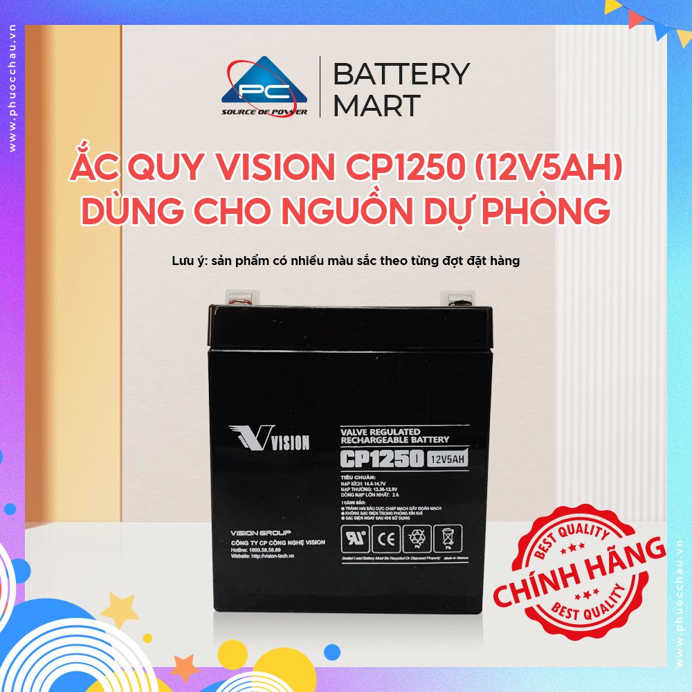 ẮC QUY VISION CP1250 (12V5AH), Chuyên Dùng Cho Nguồn Dự Phòng (UPS, Inverter, ...)