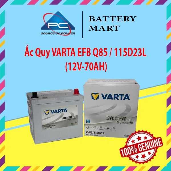 Ắc Quy Varta EFB Q85/95D23L 12V-65Ah, Ắc quy Varta EFB Q-85/115D23L 12V-70Ah màu bạc dùng cho xe Mazda, Subaru