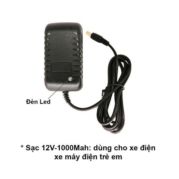 Sạc Xe Điện 12V-1000Mah/2000Mah, dùng cho Xe Điện, Xe Máy Điện Trẻ Em, Có Đèn Báo Sạc