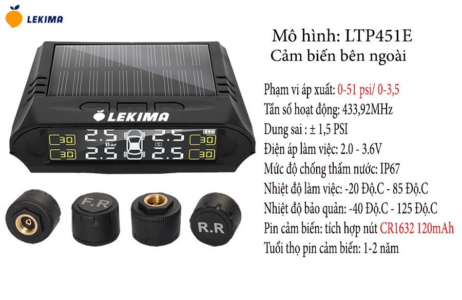 Cảm Biến Áp Suất Lốp Ô Tô LEKIMA LTP451E, TPMS Van Ngoài