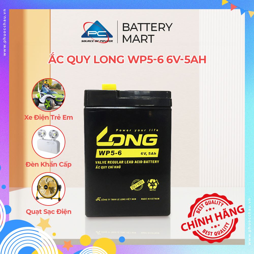 Ắc Quy LONG WP5-6 6V-5AH Bình ắc quy khô 6V cho xe điện trẻ em ,đèn khẩn cấp,quạt sạc