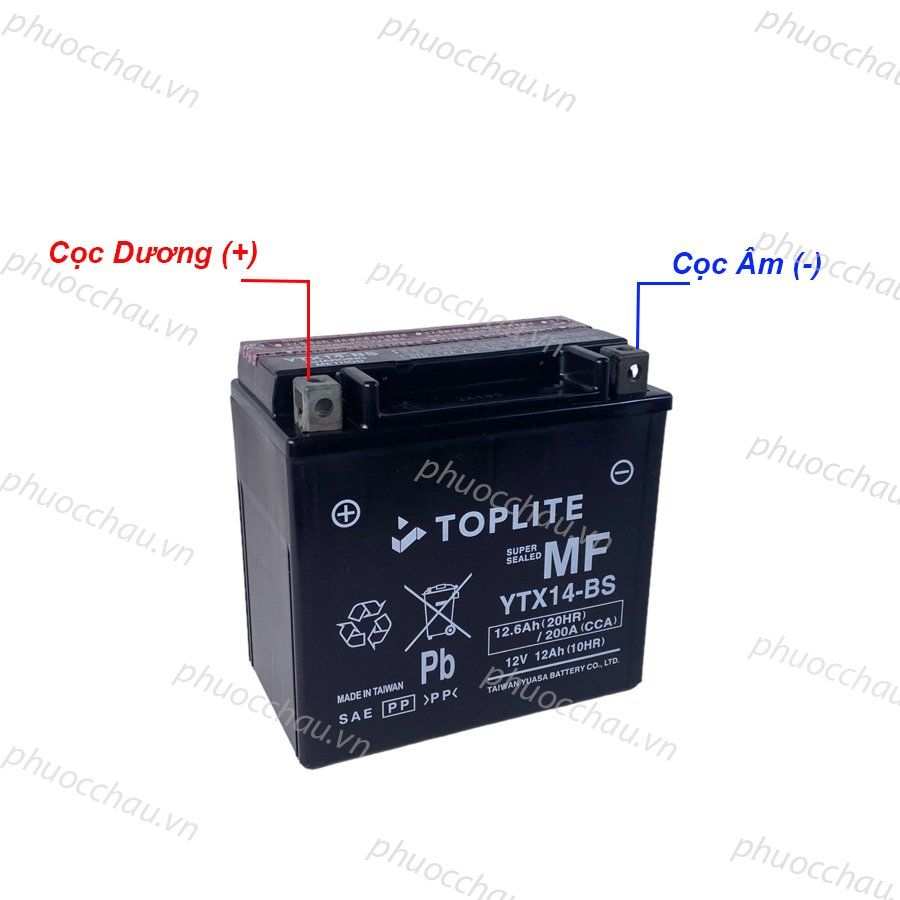 Ắc quy xe moto Toplite YTX14-BS/ YTX14L-BS 12V - 12AH, dùng cho  Harley Davidson, Ducati, Honda, BMW, Piaggio, Kawasaki,...