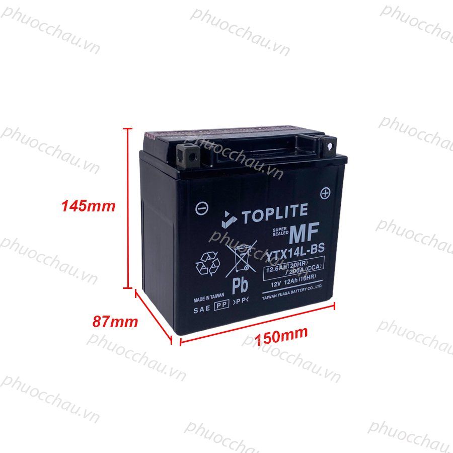 Ắc quy xe moto Toplite YTX14-BS/ YTX14L-BS 12V - 12AH, dùng cho  Harley Davidson, Ducati, Honda, BMW, Piaggio, Kawasaki,...