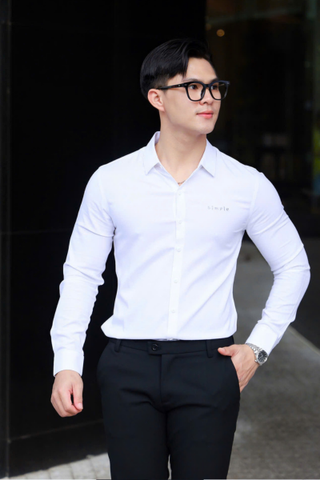 ÁO SƠ MI NAM TAY DÀI LỤA XƯỚC TRẮNG T003693