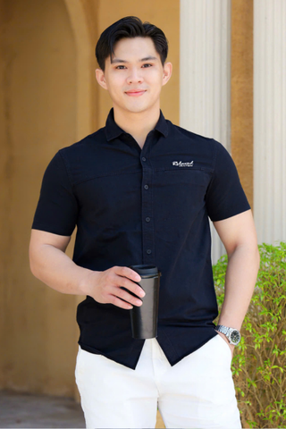 ÁO SƠ MI NAM TAY NGẮN ĐEN T003713