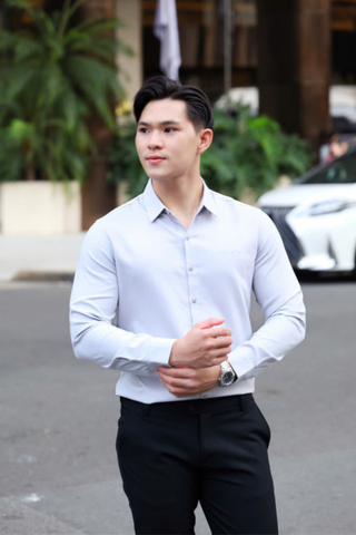 ÁO SƠ MI NAM TAY DÀI LỤA XƯỚC XÁM T003693