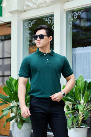 ÁO THUN POLO XANH RÊU TRƠN VH003681