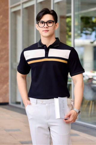 ÁO THUN POLO PHỐI ĐEN VH003861