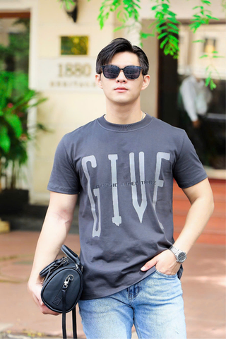 ÁO THUN CỔ TRÒN XÁM GIVE- VH003865