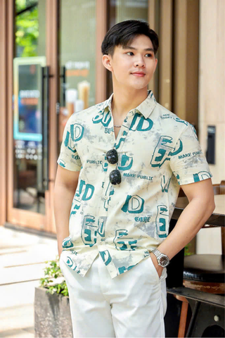 ÁO SƠ MI NAM TAY NGẮN HỌA TIẾT XANH T003524