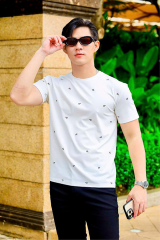 ÁO THUN CỔ TRÒN TRẮNG INFULL- VH003880