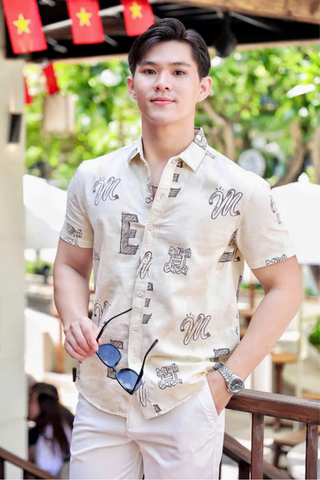 ÁO SƠ MI NAM TAY NGẮN HỌA TIẾT KEM T003525