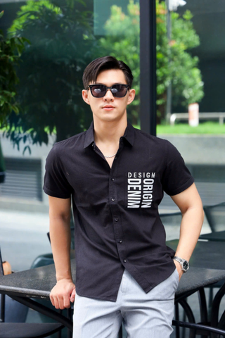 ÁO SƠ MI NAM TAY NGẮN ĐEN AT003897