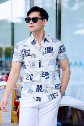 ÁO SƠ MI NAM TAY NGẮN HỌA TIẾT XANH T003701