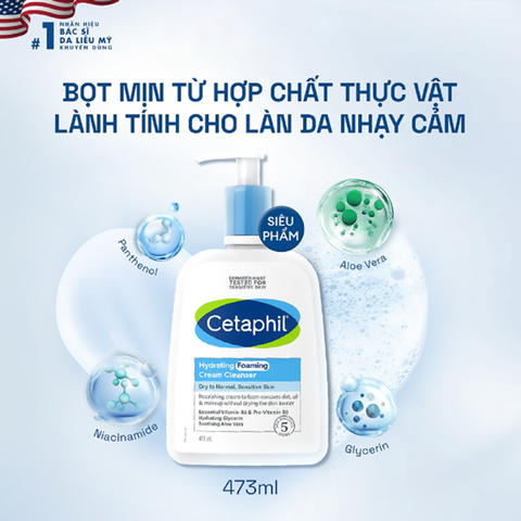Sữa Rửa Mặt Cetaphil 473ml Hydrating Foaming Cream Cleanser Tạo Bọt Dịu Lành