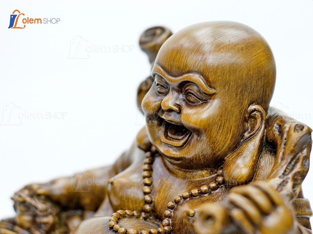 Tượng Phật Di Lặc vác cành đào - Biểu tượng cho sức khỏe dồi dào, dẻo dai, trường thọ (34 x 26 x 22cm)