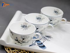 Bộ Khay Trà Bình Tròn Sứ Cao Cấp - Hoa Văn Chim Công